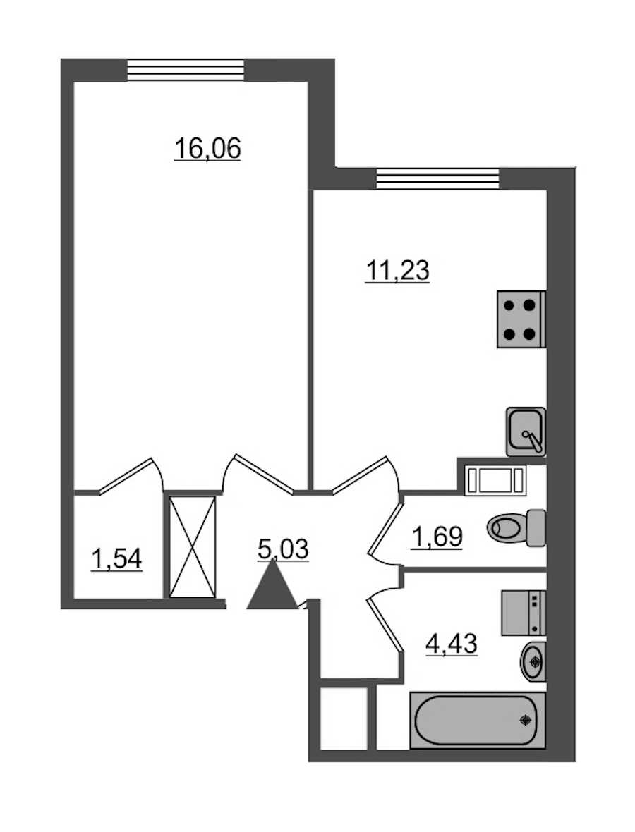 Однокомнатная квартира в : площадь 39.88 м2 , этаж: 1 – купить в Санкт-Петербурге